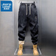 真維斯加絨加厚男士牛仔褲2025年秋冬季御寒保暖帶絨外穿男裝束腳哈倫褲 K009黑色加絨 XL