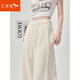 紅蜻蜓香蕉闊腿褲女春夏新款2025新款蕾絲邊設計感彎刀運動(dòng)衛褲休閑 米白色常規 長(cháng)褲 L
