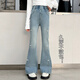 女童牛仔喇叭褲春秋2026新款洋氣兒童微喇褲女孩大童春裝加絨褲子 藍色 150