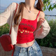 栢啟歆吊帶背心女帶胸墊吊帶內(nèi)衣夏季內(nèi)搭打底衫時尚百搭美背帶胸墊背心 字母印花【紅色】（80-110斤） 均碼