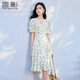 香影綠色碎花連衣裙女2025夏裝新款小個子清新收腰泡泡袖v領(lǐng)裙子 綠花 L 165/88A/110-125斤