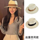 色彩熊巴拿馬草帽女夏海邊法式沙灘遮陽(yáng)帽草編涼帽透氣英倫禮帽爵士帽男 米色-咖色織帶 【推薦露思同款】