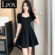 LPOX裙子女夏季2025新款黑色氣質(zhì)減齡連衣裙短袖收腰微胖法式裙子女 黑色999%23 L 建議97107斤