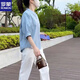 羅蒙（ROMON）薄款100棉中袖襯衫女圓領寬松2025夏季新款遮肚顯瘦簡約襯衣 藍色 純·棉 XL 120-130斤
