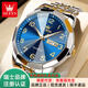 歐利時(shí)瑞士品牌2026新款防水中老年數字面雙日歷石英表男款手表男士禮物 鋼帶間藍男【生日禮物送爸爸】