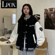 LPOX美式復古棒球服2025年春秋新款拼接百搭韓版寬松學(xué)生外套女ins潮 黑色528 M 數90斤以下