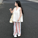 奧萬森aowansen女童山本褲套裝夏季2025新款大童女孩洋氣夏裝兒童夏裝薄款闊腿褲 白色套裝(上衣+褲子) 上衣穿反實 160 cm