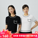 哥弟真的好（GIRDEAR）女裝簡約圓領(lǐng)拼色口袋短袖套頭針織T恤衫A301234 黑 S (2碼)