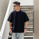 普戈斯260g曼巴棉條紋結構設計感T恤男短袖夏季薄款涼感透氣休閑五分袖 黑色 L