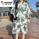 啄木鳥(niǎo)男士休閑花襯衫套裝夏季新款兩件度假運動(dòng)套裝三亞旅游沙灘短褲 S114白色套裝 XL