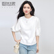 熙世界（sllsky）燈籠袖天絲棉T恤夏季新款寬松休閑減齡五分中袖白色上衣 月光白 M