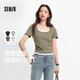 森馬（Semir）短袖t恤女短款假兩件百搭上衣25夏裝顯瘦U領(lǐng)套頭衫109325100015