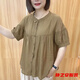 瑪菲萱短袖襯衫女洋氣減齡中老年媽媽夏裝寬松遮肚遮陽(yáng)開(kāi)衫薄款外穿上衣 卡其色 5XL 建議165-180斤