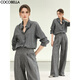 COCOBELLA老錢(qián)風(fēng)黑標休閑棉麻襯衫品質(zhì)通勤翻領(lǐng)正肩襯衣SR3089 夜鷺灰 L