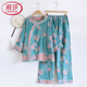 浪莎（LangSha）新中式國風(fēng)女士雙層紗純棉睡衣家居服四季款可外穿中年媽媽兩件套 如意-淺藍-中式風(fēng) 115-130斤 L