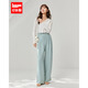 IEF/愛(ài)依服褲子2025春夏新款韓版文藝休閑通勤氣質(zhì)百搭寬松闊腿褲 藍綠 XS
