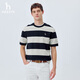 哈吉斯（HAZZYS）男裝 夏季款休閑寬條紋華夫格圓領(lǐng)短袖T恤男ASTZE0CBE79 藏青色NV XL （180/100A 50）