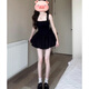 心楠黑色無袖吊帶連衣裙子女夏季法式氣質(zhì)甜美辣妹收腰顯瘦蓬蓬短裙子 蓬蓬短裙黑色M碼