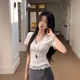 衣然呈品T恤女春夏新款美式高街潮牌收腰修身拼接蕾絲花邊下擺短袖上衣女 白色 M 【建議90-105斤】