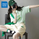 真維斯（JEANSWEST）休閑運(yùn)動套裝女2025新款時尚百搭純棉短袖短褲超火夏季穿搭一整套 淺綠 油畫綠+米色 油畫綠_K L