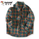 啄木鳥(niǎo)高級感復古格子長(cháng)袖襯衫男春秋款韓版潮流休閑港風(fēng)寬松款襯衣外套 C2160綠橘格 L