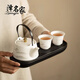 澤名家羊脂玉白瓷泡茶壺單壺陶瓷提梁壺一壺兩杯功夫茶具家用防燙泡茶器 水墨山水白瓷提梁壺小套組