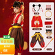FOCFLEPER哪吒服裝女童降世魔童同款男孩衣服表演cos萬圣節(jié)套裝動漫兒童服 哪吒六件套+紅肚兜+槍+圈子+面具 130 建議身高（118~128）cm