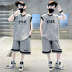 猴兄仔男童背心套裝夏季中大兒童韓版無袖衣服兩件套男孩休閑運動服夏裝 灰色 150
