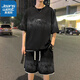 真維斯（Jeanswest）新中式國風(fēng)t恤男士夏季2025新款休閑運動夏裝短袖短褲冰絲套裝男 8971黑色 XL 碼【120-140斤】