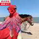 槿城民族風(fēng)帶帽披肩斗篷麗江新疆西藏大西北旅游拍照保暖外搭披風(fēng)QQ87 孔雀翎-紅色 連帽斗篷