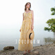 三彩2025夏季新款飄帶連衣裙度假風(fēng)吊帶裙貝殼收腰A字裙長(cháng)裙M