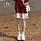 蜜樂(lè)奇美式休閑運(yùn)動(dòng)短褲女春秋季寬松高腰薄款直筒闊腿五分褲子顯瘦中褲 奶杏色 S 【建議75-95斤】