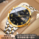 I&W CARNIVAL HWGUOJI瑞士名表十大品牌手表男全自動機械表進口機芯雙日歷夜光防水腕表 愛沃馳間金鋼帶黑面+明星同款 +定制刻字/精美禮盒