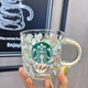 星巴克星巴克杯子日本櫻花玻璃杯粉色耐熱透明精致伴手禮辦公室咖啡水杯 櫻花玻璃把手杯355ml