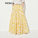 MO&Co.半身裙2025夏新品度假系列花卉印花松緊高腰A字蛋糕裙MBE2SKTT14 花黃色 L