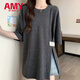愛(ài)麥依中長(cháng)款短袖t恤女夏季新款韓版寬松顯瘦大碼慵懶風(fēng)打底衫開(kāi)叉上 灰色 M 【建議80-100斤】