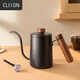 CLITON304不銹鋼手沖咖啡壺旅行辦公家用掛木柄耳咖啡長(cháng)嘴壺細口壺帶蓋