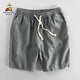 稻草人夏季純色簡(jiǎn)約輕薄透氣亞麻短褲松緊抽繩麻棉沙灘休閑寬松五分褲 灰色 2XL
