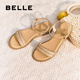 百麗（Belle）度假風(fēng)一字帶涼鞋女2025夏新商場同款水鉆面涼鞋3CQ36BL5 杏色 38 (240mm)