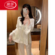 浪莎（LangSha）趙露思同款睡衣女春秋法式高級感真絲夏季吊帶家居服三件套帶胸墊 香檳（吊帶+長(cháng)-袖+長(cháng)-褲）帶胸墊 L 【建議100-120斤】