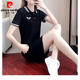 皮爾卡丹（pierre cardin）polo領(lǐng)連衣裙女中長(zhǎng)款刺繡直筒T恤裙小個(gè)子休閑減齡運(yùn)動(dòng)裙子新款 黑色 2XL 【約123-135斤】