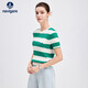 納維凱爾意大利小帆船女時(shí)尚修身針織撞色條紋短袖T恤2324505501 白綠 L 
