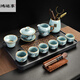 鴻運(yùn)享景德鎮(zhèn)千里江山汝窯功夫茶具套裝天青琺瑯彩陶瓷茶壺蓋碗茶盤輕奢 千里江山蓋碗茶具+茶盤 11頭