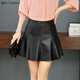 兔芊（TUQIAN）海寧真皮百褶半身裙皮裙女秋冬新款綿羊皮a字皮短裙高腰顯瘦傘裙 黑色 XL