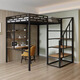 X高架床單上層上床下桌小戶(hù)型樓閣式床鐵藝床多功能上下鋪鐵架床 黑色 1000mm*2000mm  樓梯位置可更改