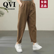 QVI高端品牌純棉休閑褲女夏季新款寬松百搭顯瘦復古斜紋哈倫蘿卜長褲 卡其色 3XL 【160-175斤】