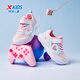 特步（XTEP）兒童童鞋女童小童網(wǎng)革愛(ài)心圖案魔術(shù)貼跑鞋 雪糕粉/泡沫藍 31