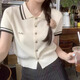 金日滿2025新款polo領(lǐng)學(xué)院風(fēng)針織短袖t恤女甜辣小衫上衣法式設(shè)計(jì)感夏季 白色 均碼 偏白（適合90-120斤）