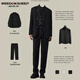 威登羊新中式中山裝新郎禮服西裝外套男士春秋季潮牌痞帥中國風(fēng)西服套裝 黑外套+黑襯衫+西褲【三件 XL 【高質(zhì)量】