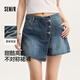 森馬（Semir）森柔牛仔|森馬牛仔褲女不對稱(chēng)裙褲甜酷小眾夏季個(gè)性寬松短褲高街 牛仔黃泥染80325 M